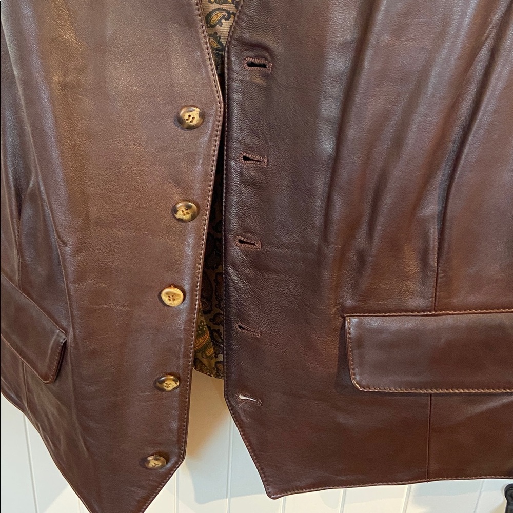 Stunning brown genuine Italian leather waistcoat M - Picture 6 of 13